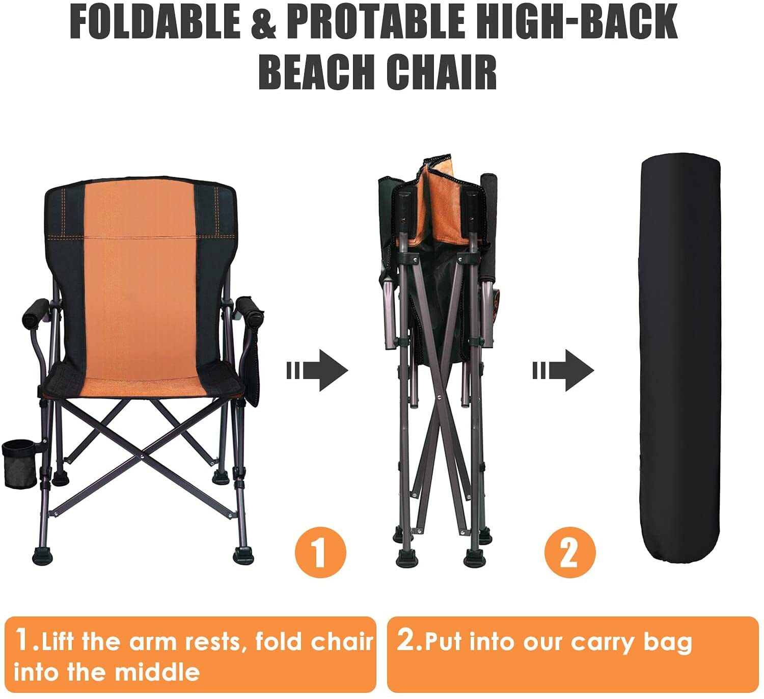Folding Camping Chair Oversized Collapsible Camp Chair with Cup Holder and  Removable Storage Bag, Heavy Duty Support 350 LBS, Portable Lawn Chair for  Outdoor Camp, Picnic, Travel, Fishing
