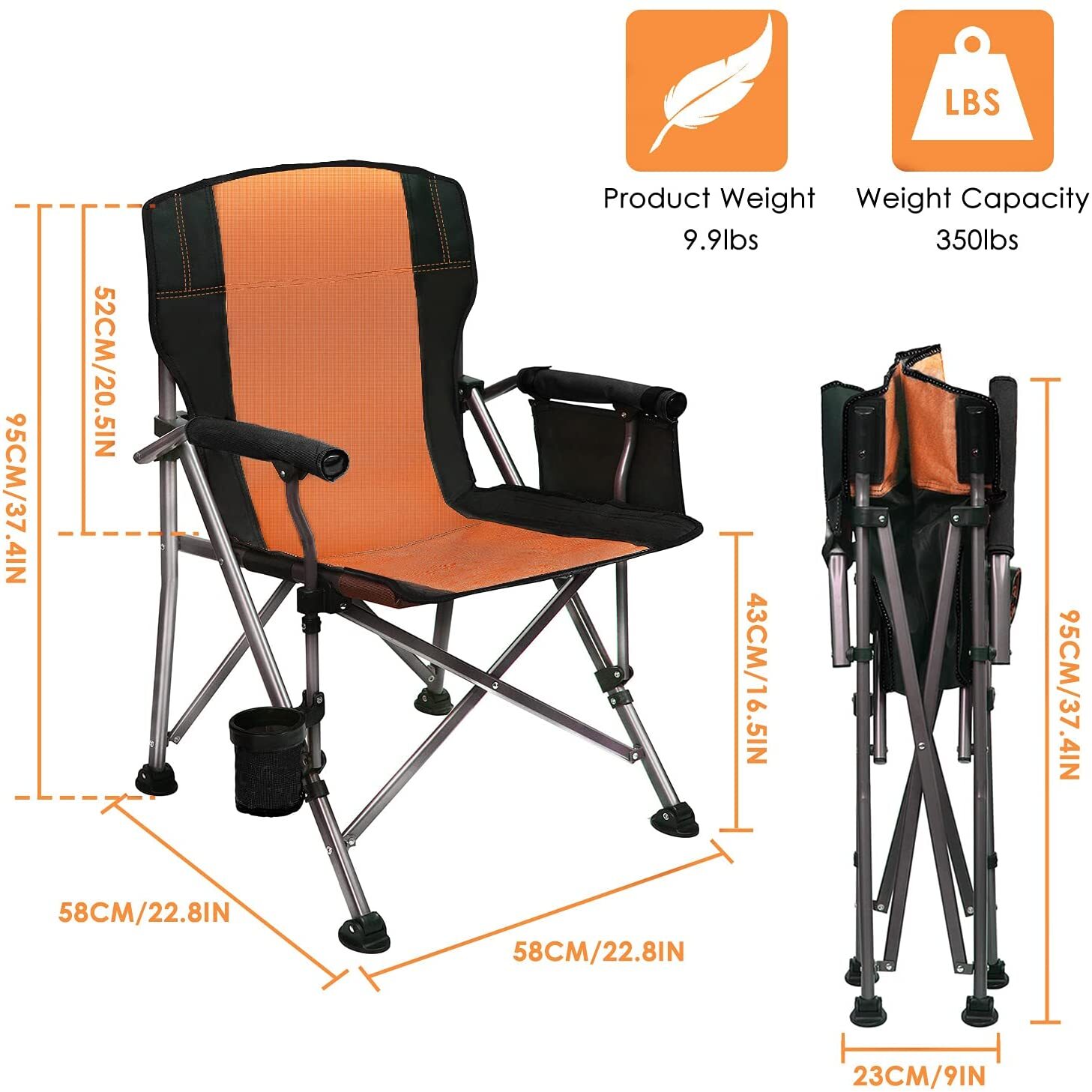 Folding Camping Chair Oversized Collapsible Camp Chair with Cup