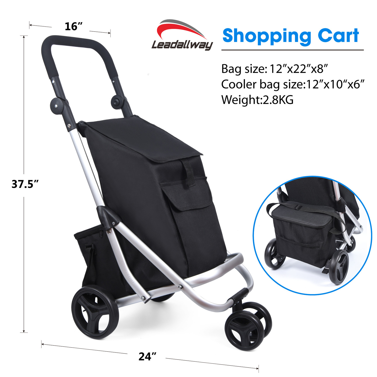 Buy wholesale Shopping Cart 4 Wheels Gray Marble 45 Liters Polyester  Shopping Cart with Thermal Cooling Bag