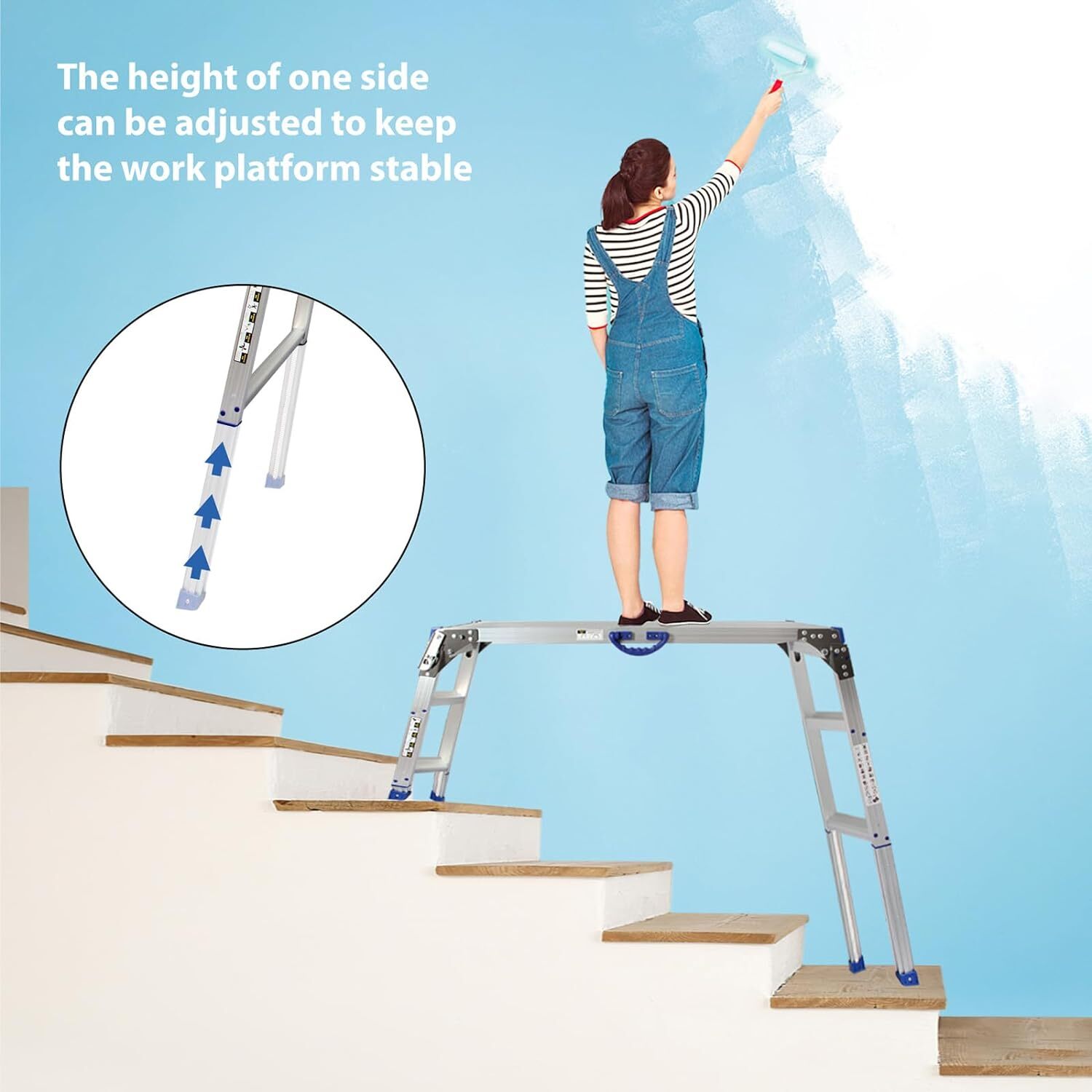 ORIENTOOLS Adjustable Work Platform – 39.4 X 18.5" Portable Folding Aluminum Step Ladder, 330 Lbs Capacity, 7-Height Adjust (24-35")