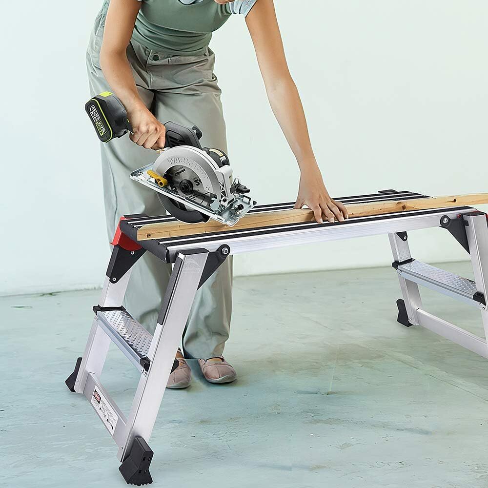 Aluminum Work Platform 38 x15 Large Size Step Stool Folding Portable Work Bench with Non Slip Mat Capacity 660 LBS Heavy Duty A good helper for professional construction workers at Leadallway
