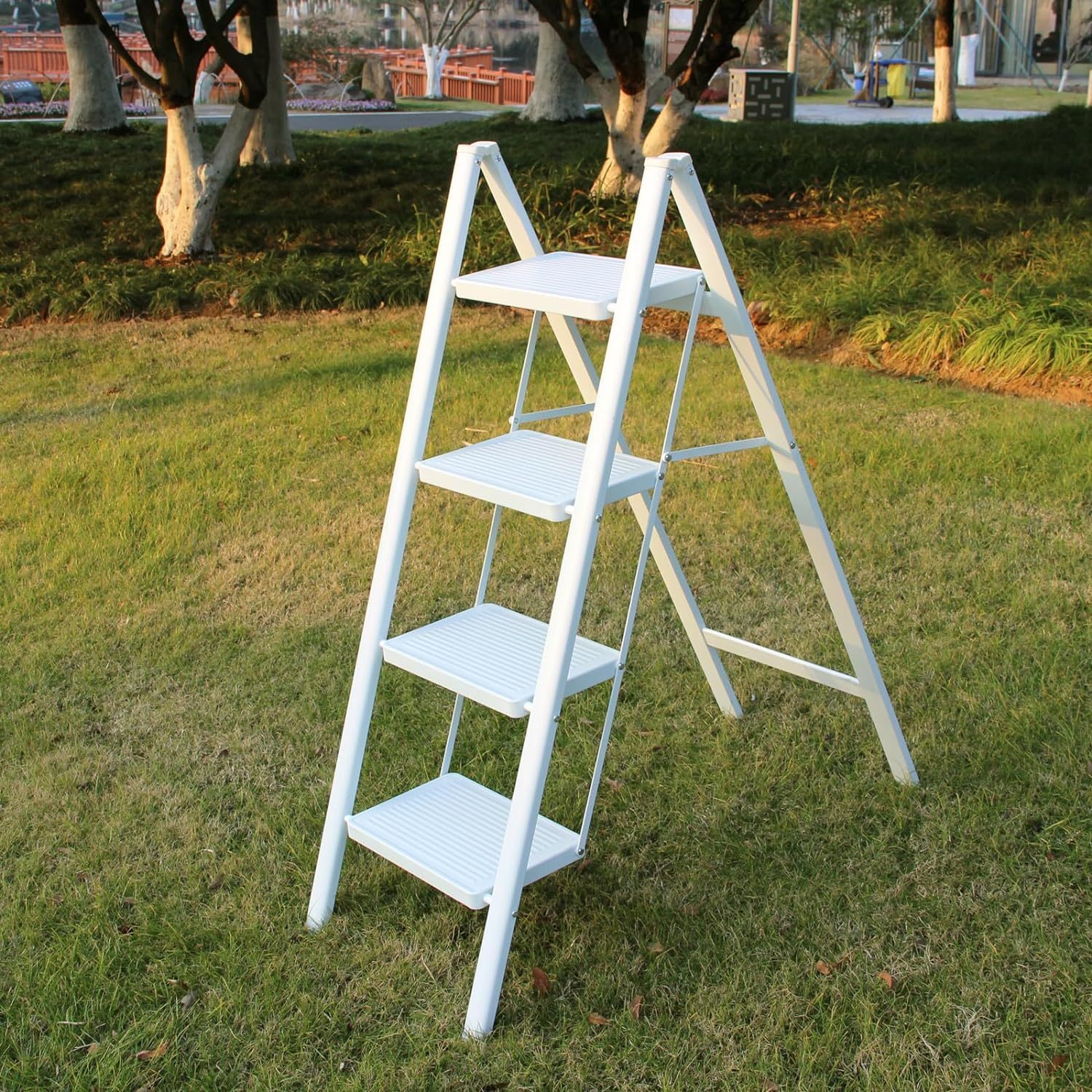 Lightweight 4 Step Closet Step Ladder Designed Specifically for Women Folding Step Stool Ladder for Home Kitchen Plant Stand Adder 330 Lbs Capacity White A good helper for professional construction wo...