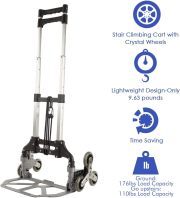 LEADALLWAY Stair Climbing Cart Aluminum Alloy Portable Climbing Cart 6 Crystal Wheels All Terrain Stair Climbing Hand Truck with Climbing Ropes
