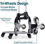 LEADALLWAY Stair Climbing Cart Aluminum Alloy Portable Climbing Cart 6 Crystal Wheels and 4 Universal Wheels Hand Cart with Climbing Rope