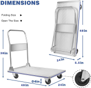 LEADALLWAY Platform Truck 48" L X 24" W Super Large Foldable Push Cart Aluminum Alloy Platform Cart with 4-Wheel 1000lbs