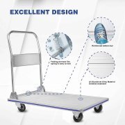 LEADALLWAY Platform Truck 48" L X 24" W Super Large Foldable Push Cart Aluminum Alloy Platform Cart with 4-Wheel 1000lbs