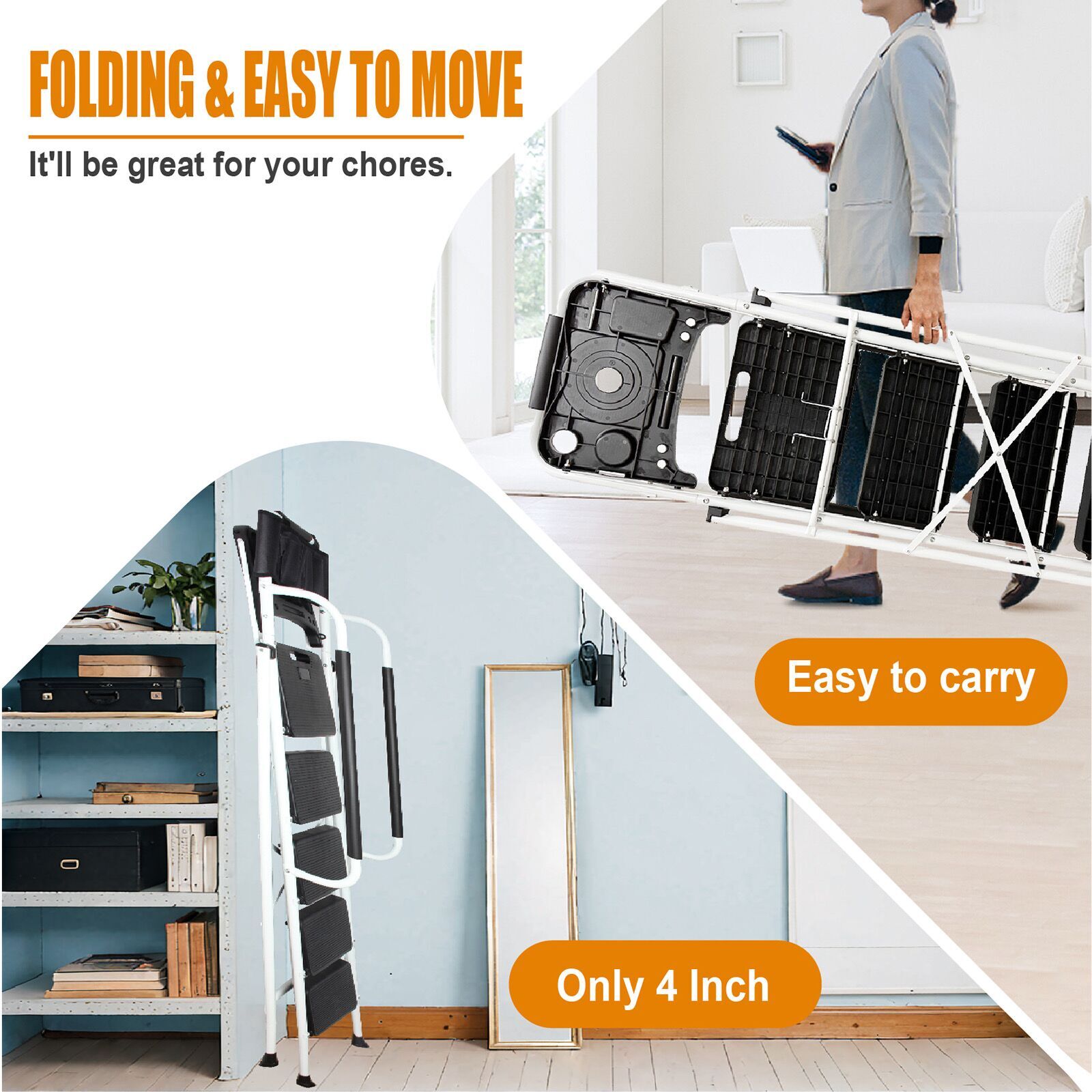 LEADALLWAY 5 Step Ladder with Handrails (Include Tool Tray+Bag) 330lbs  Capacity | A good helper for professional construction workers at  Leadallway.com, image size:1600x1600