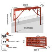 LEADALLWAY Scaffolding Platform 770 LBS Capacity 58x11x30'' Folding Adjustable Portable Work Platform Ladder,Red