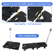 LEADALLWAY Folding Multiple Carts Assembly Feasible 2 Pcs Set Dolly Cart(24.4" L x 17.7" W with Handle + 24.2" L x 18.1" W)