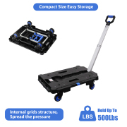 LEADALLWAY Folding Multiple Carts Assembly Feasible 2 Pcs Set Dolly Cart(24.4" L x 17.7" W with Handle + 24.2" L x 18.1" W)