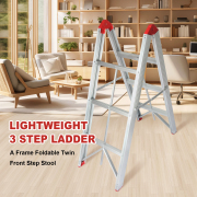 LEADALLWAY Step Ladder 3 Step Folding Compact Ladder Aluminum A Frame Foldable Twin Front Step Stool, EN131 Certified, 330lb Capacity
