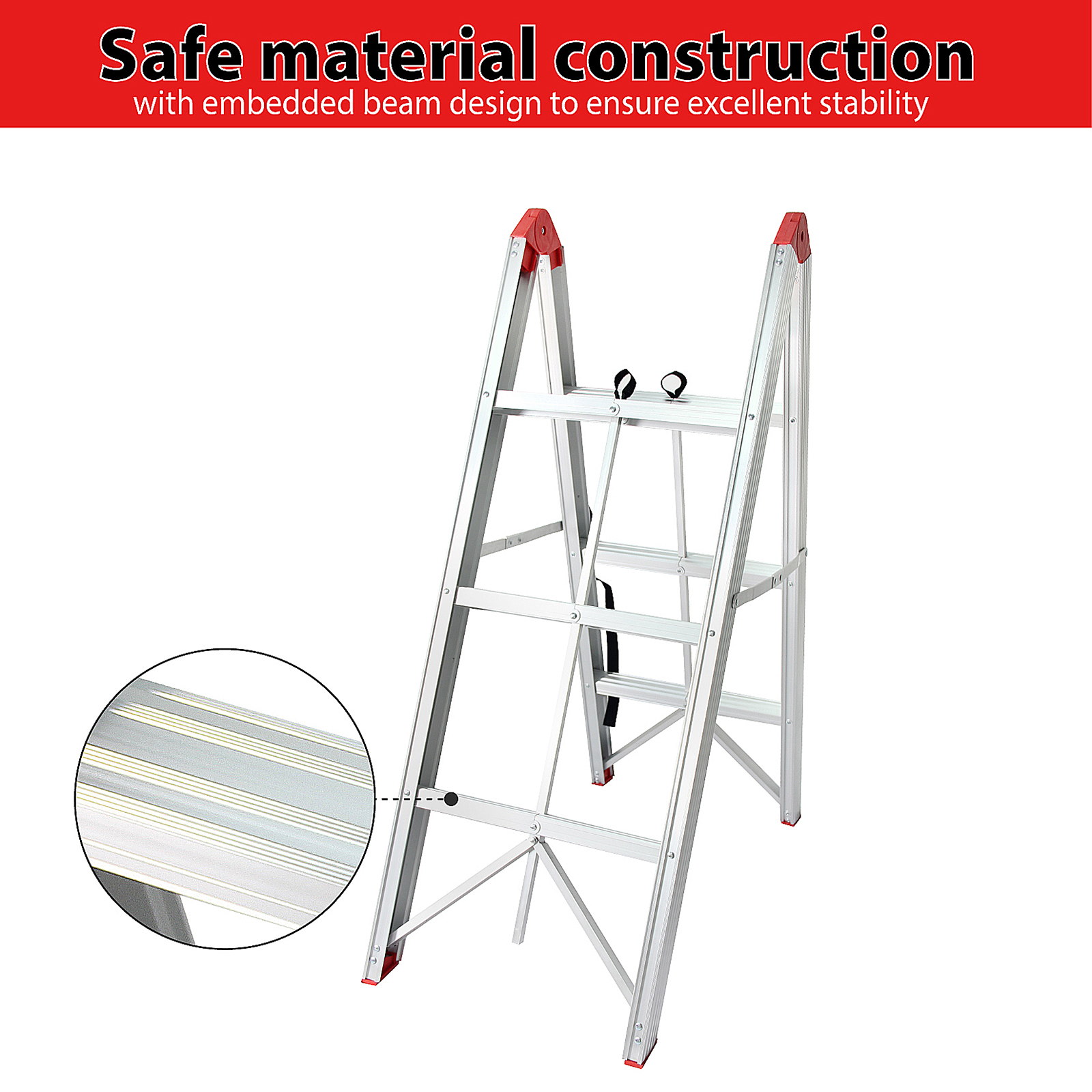 3-Step Folding Ladder - 330 Lb Capacity, Wide Anti-Slip Platform, Steel Frame For Kitchen & Bathroom