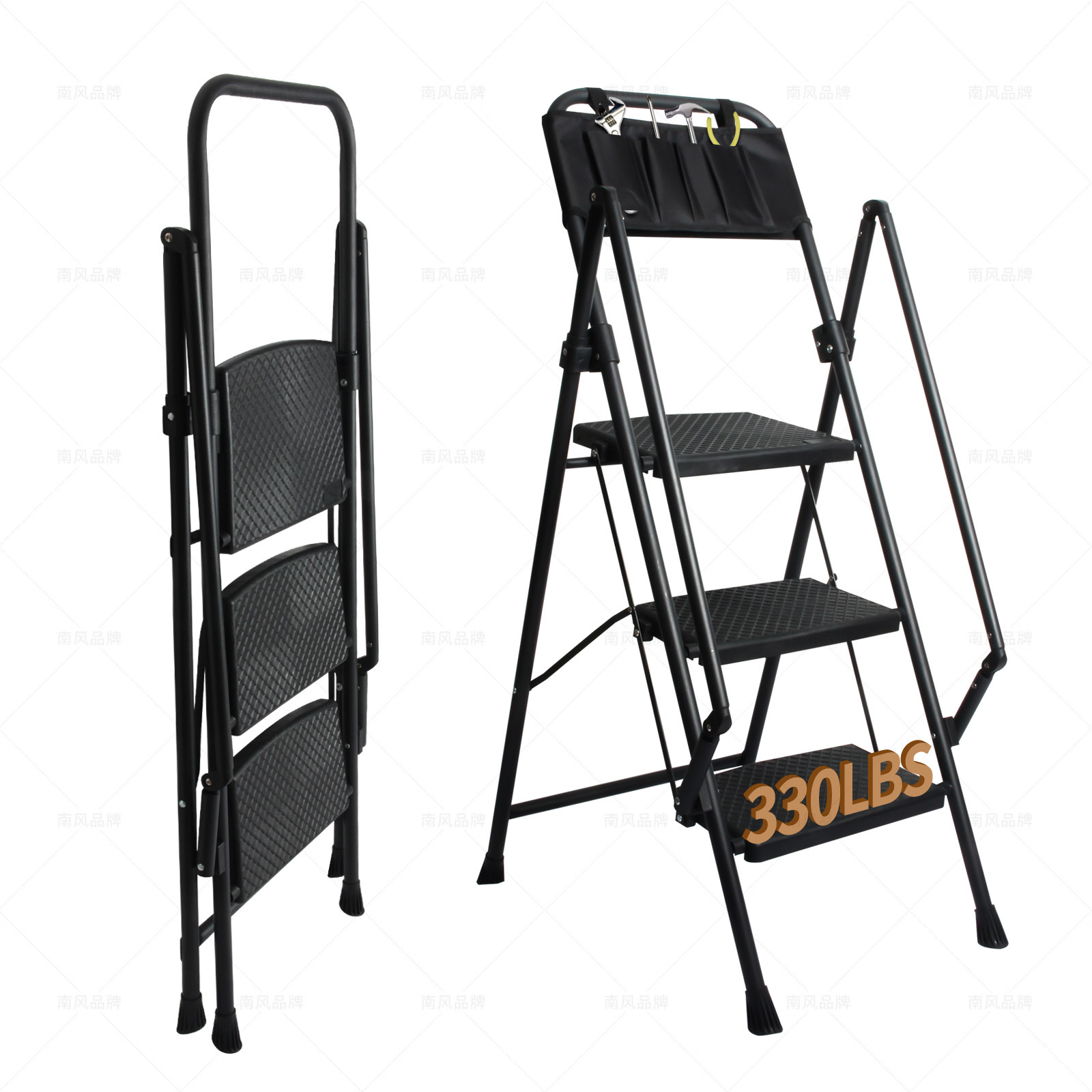 LEADALLWAY 3 Step Ladder with Handrails Lightweight Folding Step Stool ...