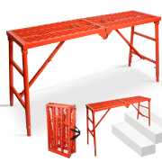 LEADALLWAY Wide Scaffolding Platform 58''(L) x15''(W) x30''(H) Folding Adjustable Scaffolding for Stairs Portable Work Platform Ladder 770 LBS Capacity,Red