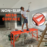 LEADALLWAY Wide Scaffolding Platform 58''(L) x15''(W) x30''(H) Folding Adjustable Scaffolding for Stairs Portable Work Platform Ladder 770 LBS Capacity,Red