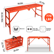 LEADALLWAY Wide Scaffolding Platform 58''(L) x15''(W) x30''(H) Folding Adjustable Scaffolding for Stairs Portable Work Platform Ladder 770 LBS Capacity,Red