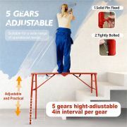 LEADALLWAY Wide Scaffolding Platform 58''(L) x15''(W) x30''(H) Folding Adjustable Scaffolding for Stairs Portable Work Platform Ladder 770 LBS Capacity,Red