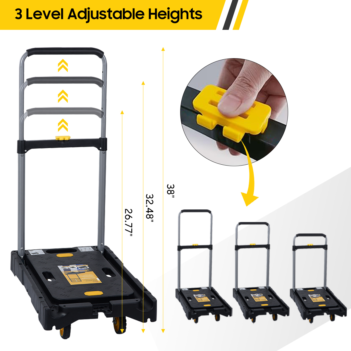 Aazon.co: LEADALLWAY Heavy Duty Folding Platfor Hand Truck With 3 Height Adjustents,Plug - View #5