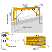 LEADALLWAY Scaffolding Platform 58''(L) x11''(W) x30''(H) Folding Adjustable Scaffolding for Stairs Portable Work Platform Ladder 770 LBS Capacity,Yellow