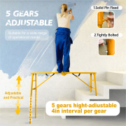LEADALLWAY Scaffolding Platform 58''(L) x11''(W) x30''(H) Folding Adjustable Scaffolding for Stairs Portable Work Platform Ladder 770 LBS Capacity,Yellow