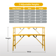LEADALLWAY Scaffolding Platform 58''(L) x11''(W) x30''(H) Folding Adjustable Scaffolding for Stairs Portable Work Platform Ladder 770 LBS Capacity,Yellow