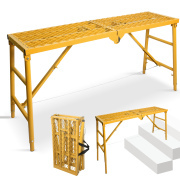 LEADALLWAY Wide Scaffolding Platform 58''(L) x15''(W) x30''(H) Folding Adjustable Scaffolding for Stairs Portable Work Platform Ladder 770 LBS Capacity,Yellow