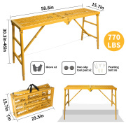 LEADALLWAY Wide Scaffolding Platform 58''(L) x15''(W) x30''(H) Folding Adjustable Scaffolding for Stairs Portable Work Platform Ladder 770 LBS Capacity,Yellow