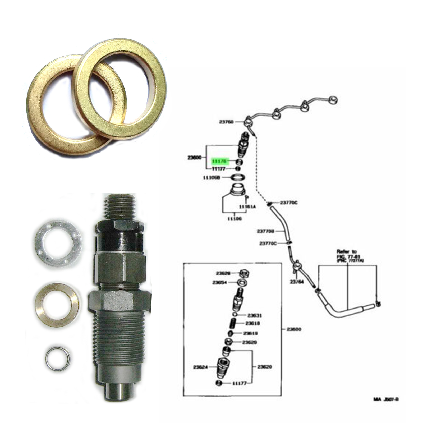 11176-64010 Nozzle Seat Gasket kit Injector Washer For TOYOTA 2L