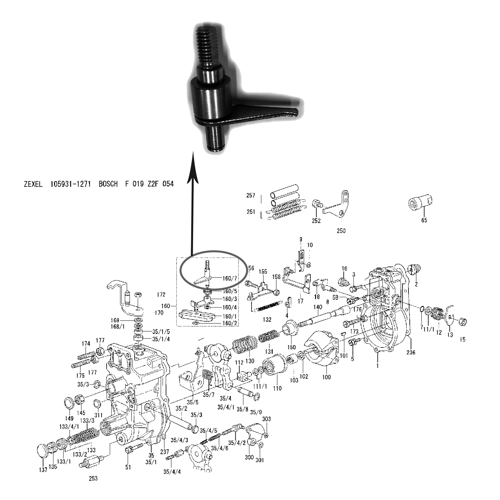 159205-2222 LEVER SHAFT 9421611418 for Diesel Zexel RQ type
