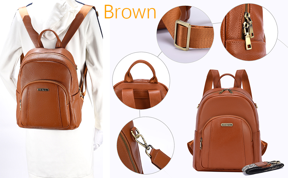 Brown Genuine Leather Backpack Purse