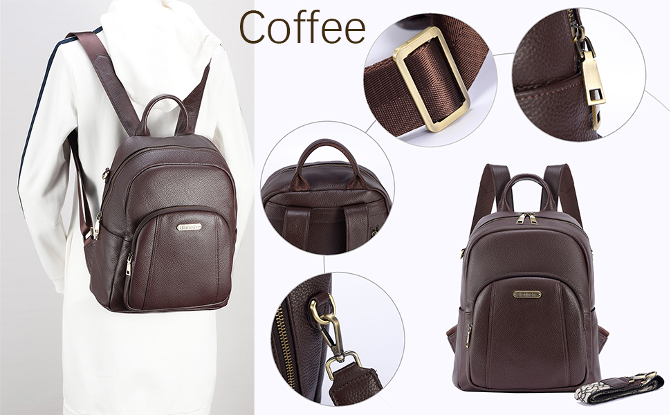 Coffee Genuine Leather Backpack Purse