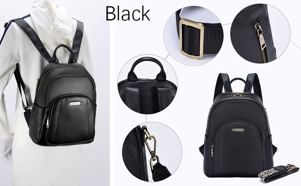 Black Genuine Leather Backpack Purse