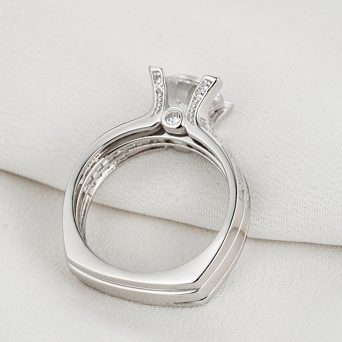 Newshe Wedding Rings for Women Silver CZ Round Ring Guard Enhancers ...