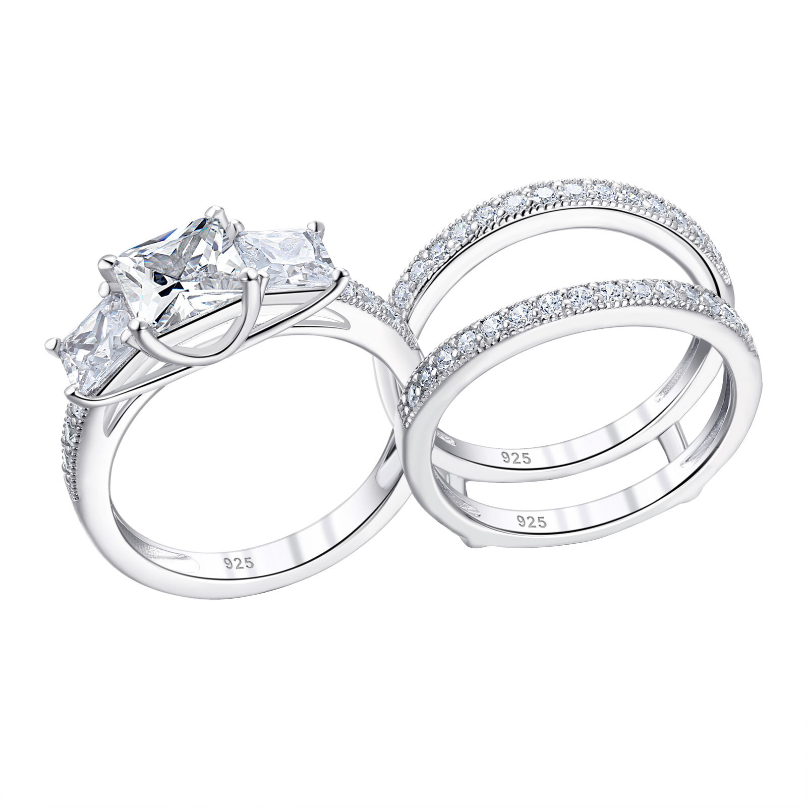 Newshe Wedding Rings for Women 925 Sterling Silver CZ Princess Three