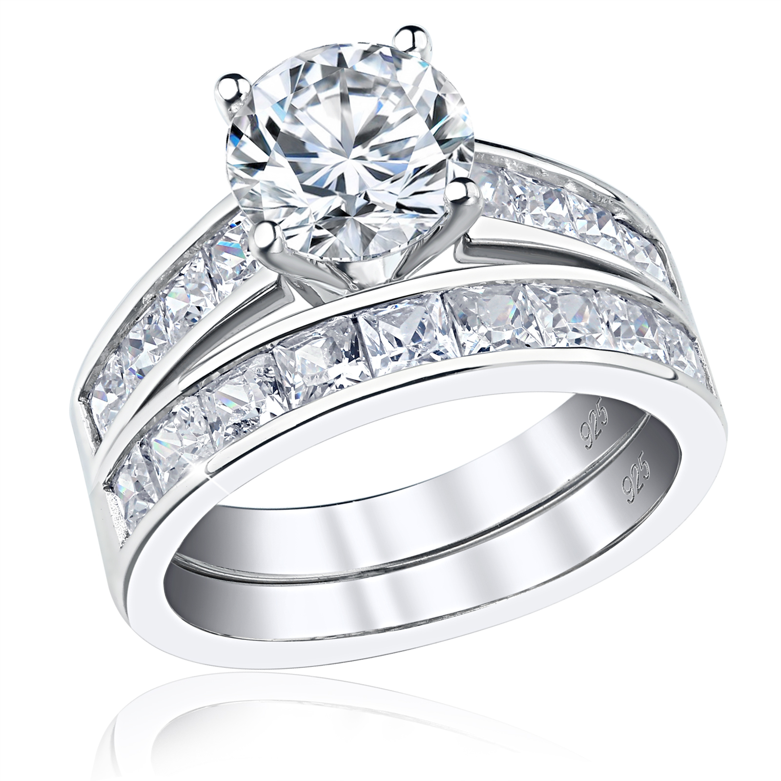 Newshe Wedding Rings for Women 925 Sterling Silver CZ Round Halo BR0756
