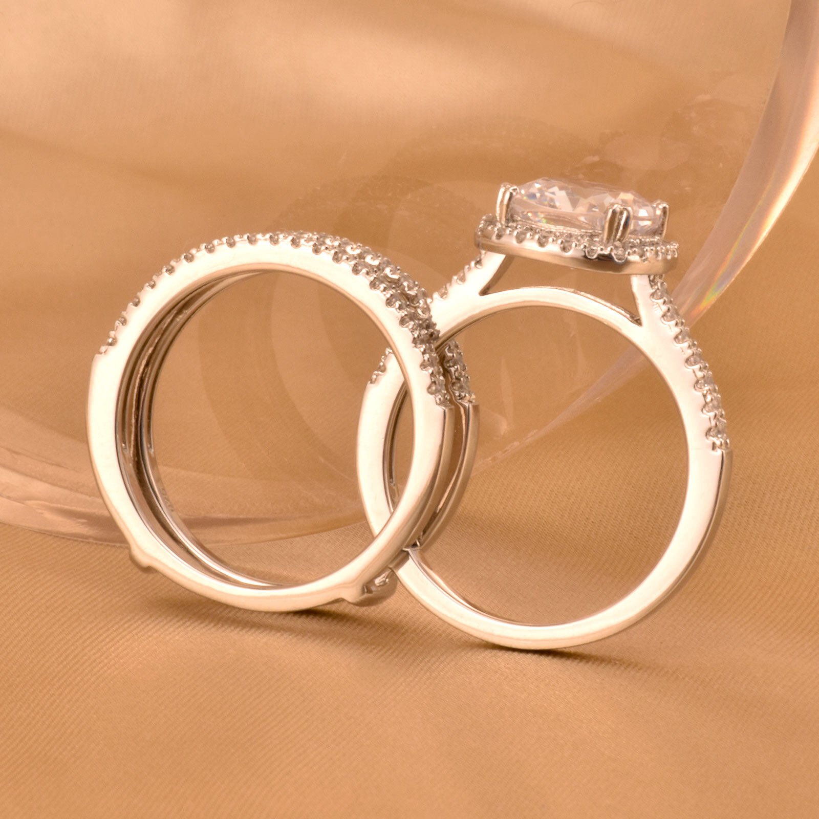 Newshe Wedding Rings for Women Silver Round Solitaire Ring Guard ...