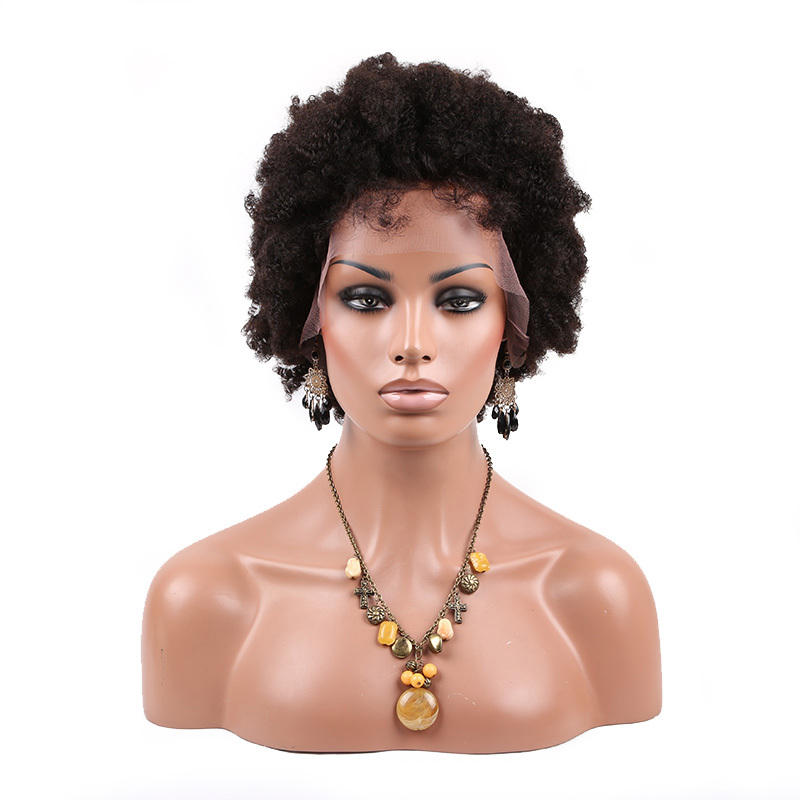 Afro curl human hair wigs 1B# lace front hair wigs with ...