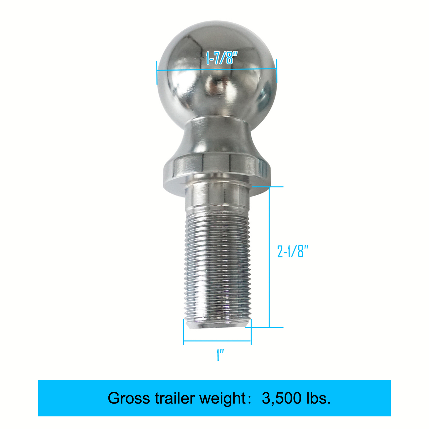 1-7/8” Towing Hitch Balls, Chrome Trailer Ball 3,500 lbs.