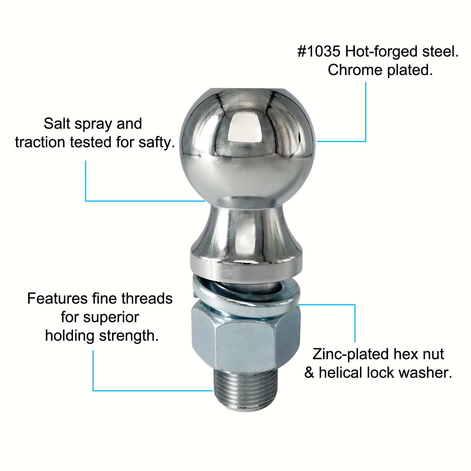 1-7/8” Towing Hitch Balls, Chrome Trailer Ball 3,500 lbs.