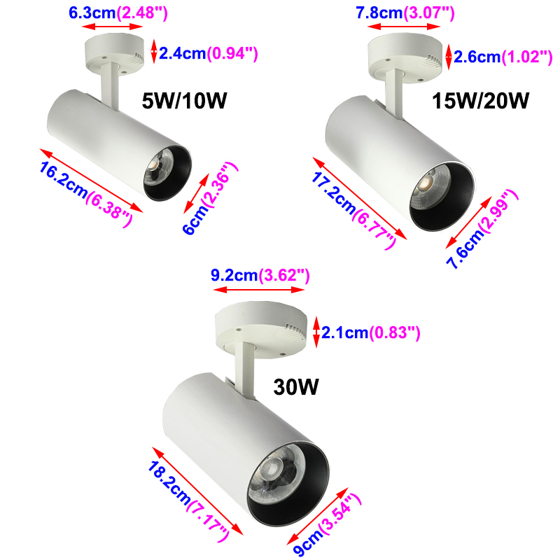 LUMINTURS LED COB Adjustable Spotlight - 5W-30W, Warm/Natural/Pure White, Black/White, Modern Ceiling Light