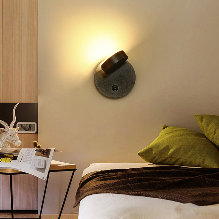 Best 7W LED Bedside Lamp Rotatable Wall Mount Sleep Light Fixture On Off Switch Aisle Style D22037 on Luminturs