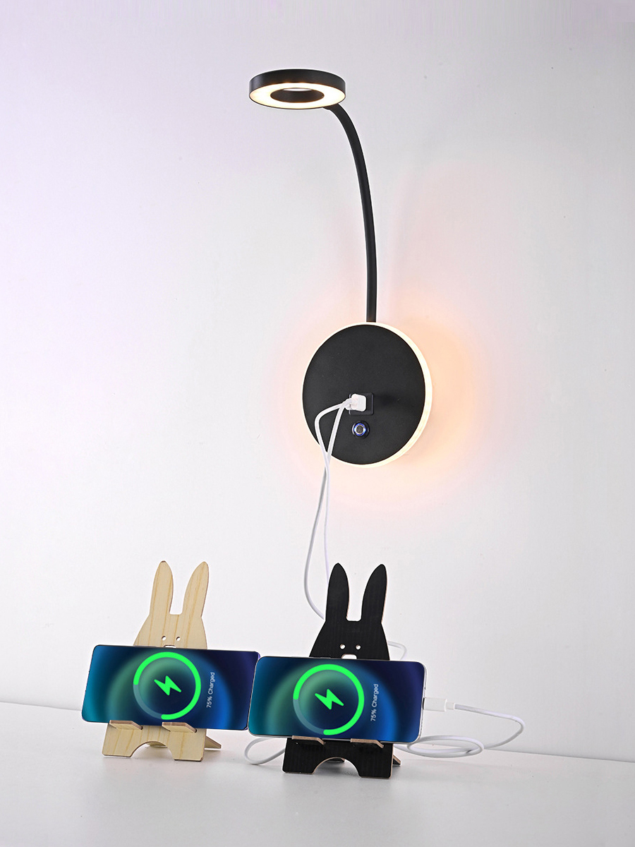 9W COB LED Reading Wall Light Fixture Type C USB Charger Bedside Lamp with Plug Cord Switch Style D22115