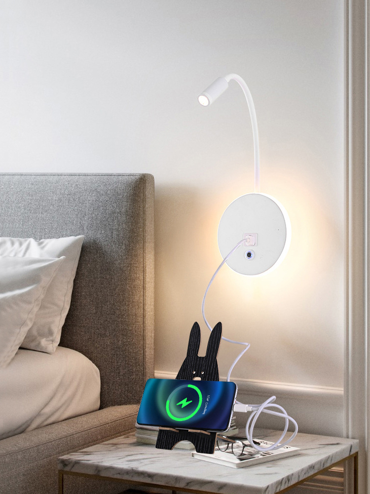 9W COB LED Reading Wall Light Fixture Type C USB Charger Bedside Lamp with Plug Cord Switch Style D22115