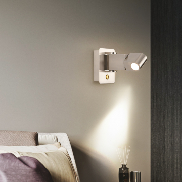 LED Bedside Wall Light Fixture Reading Lamp Nickel with Silver Button