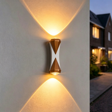 Diamond Shaped Up/Down Wall Sconce, 6W LED Outdoor Wall Light Fixture White & Gold Finish #C03266