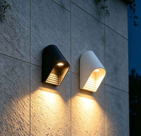 2 Pack LED Outdoor Wall Sconce, Sculptural Tapered Curved Hood Wall Light #C03269