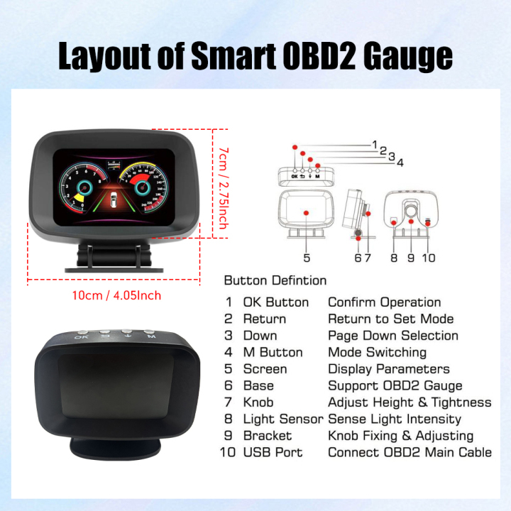 Digital Car LCD HUD GPS OBD2 Head Up Display Slope Meter Speed Alarm KM H MPH Speedometer Tachometer Water Temp Boost Gauge on sale