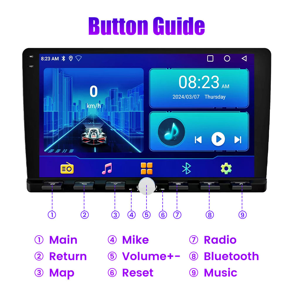9 Inch Android Car Radio 2Din Universal Stereo Single Knob IPS
