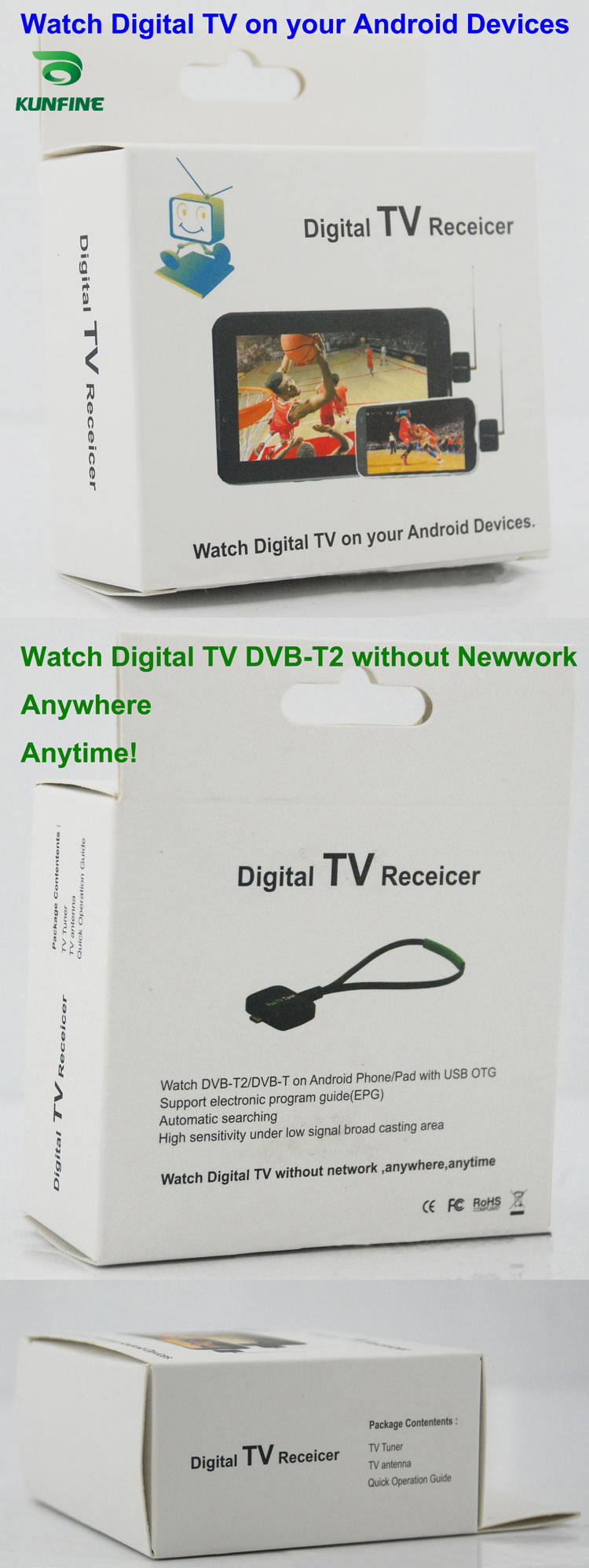 wifi digital tv receiver DVB-T2 WIFI Tuner DVB-T Receiver for Android smart  phone or