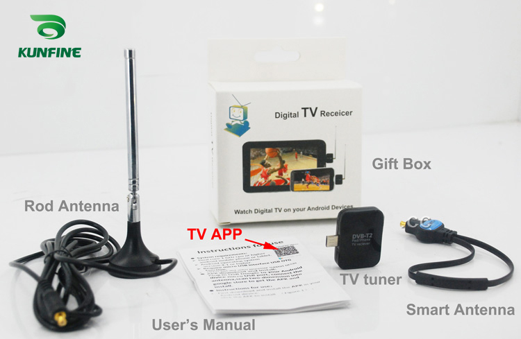 KUNFINE Micro USB Digital DVB-T DVB-T2 TV Tuner Receiver for Android Phone  and Pad on sale